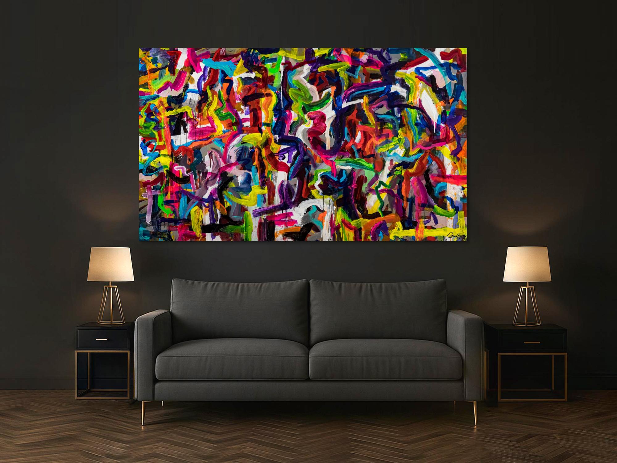 Gemälde Original abstrakt 130x220cm Mischtechnik Moderne Kunst handgemalt Mischtechnik bunt schwarz rot Einzelstück