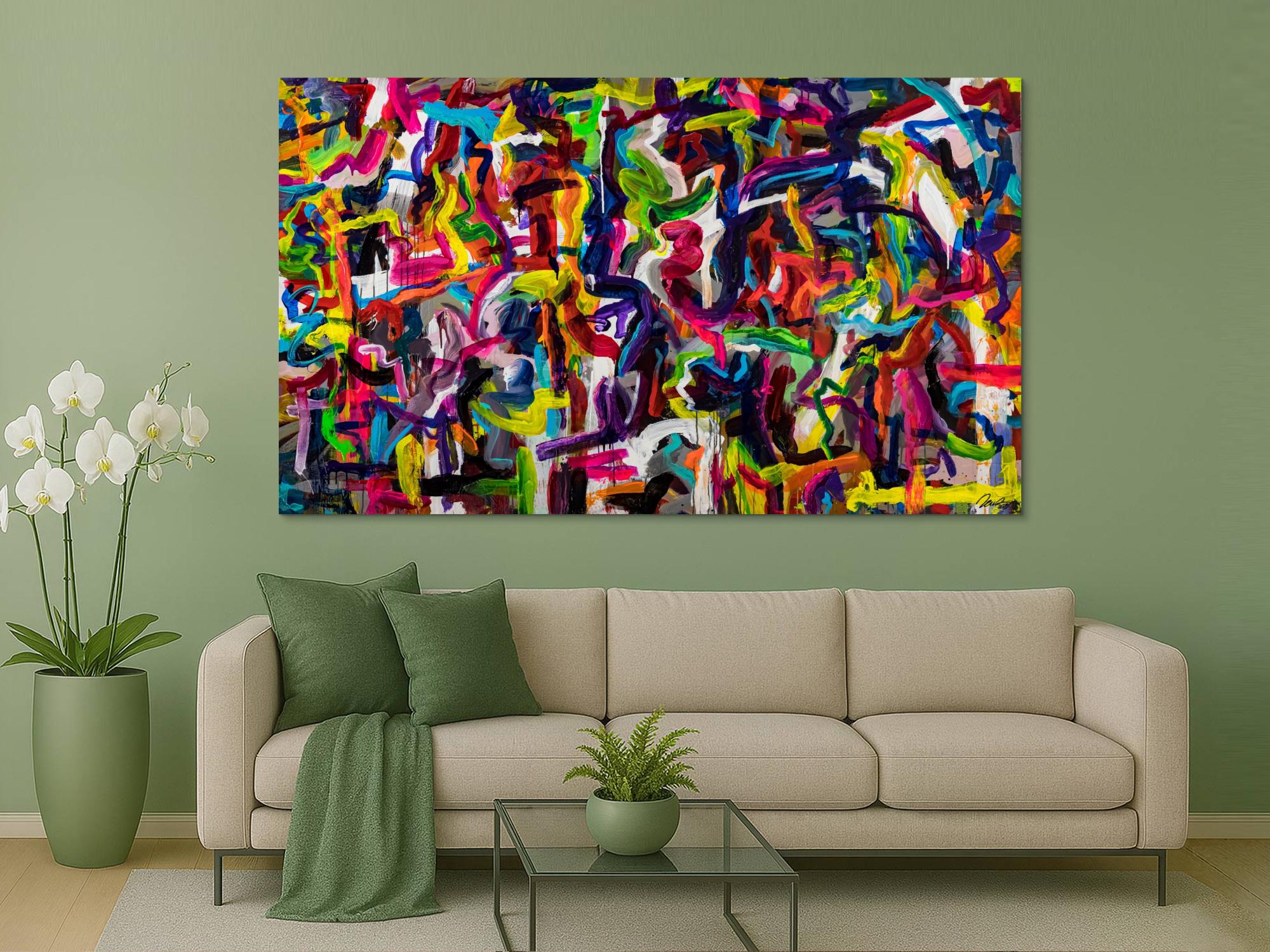 Gemälde Original abstrakt 130x220cm Mischtechnik Moderne Kunst handgemalt Mischtechnik bunt schwarz rot Einzelstück