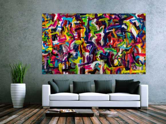 Gemälde Original abstrakt 130x220cm Mischtechnik Moderne Kunst handgemalt Mischtechnik bunt schwarz rot Einzelstück