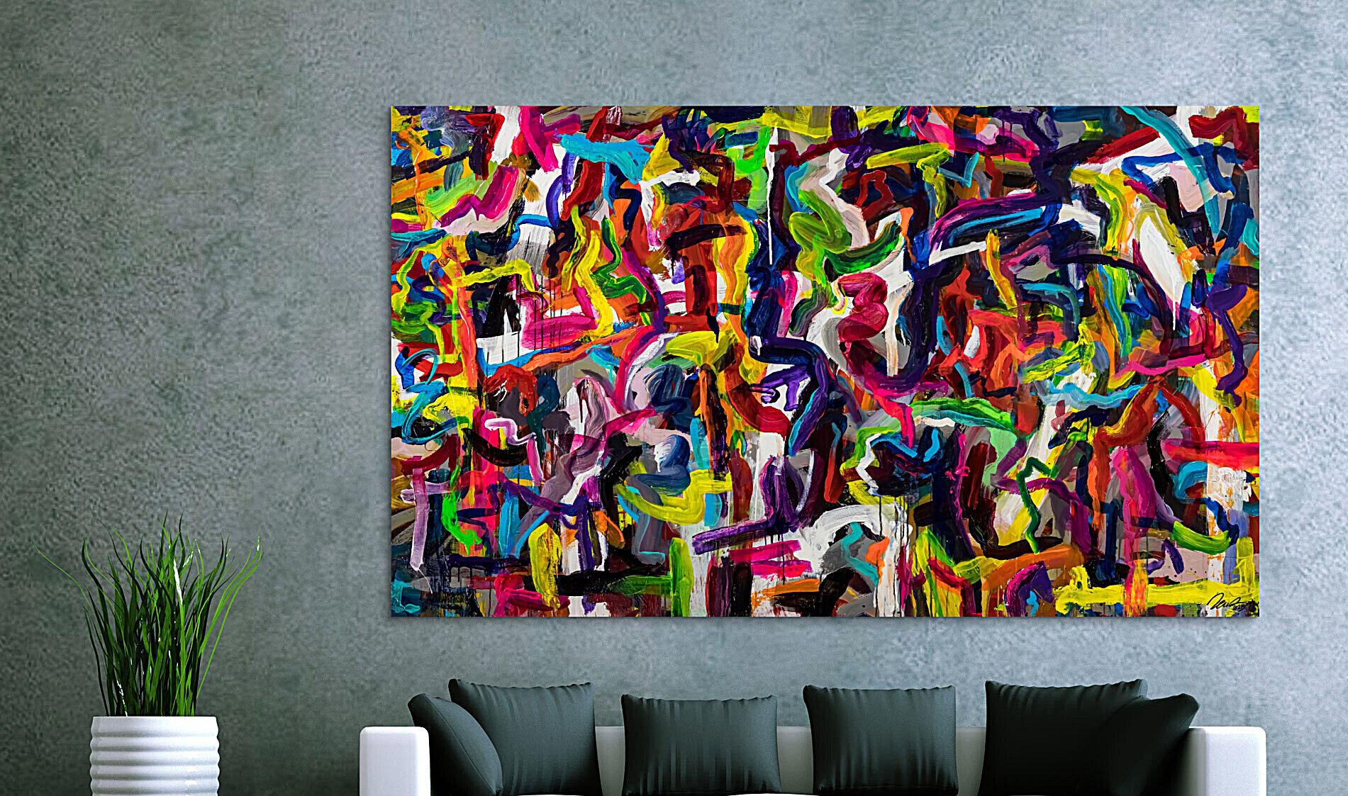 Gemälde Original abstrakt 130x220cm Mischtechnik Moderne Kunst handgemalt Mischtechnik bunt schwarz rot Einzelstück