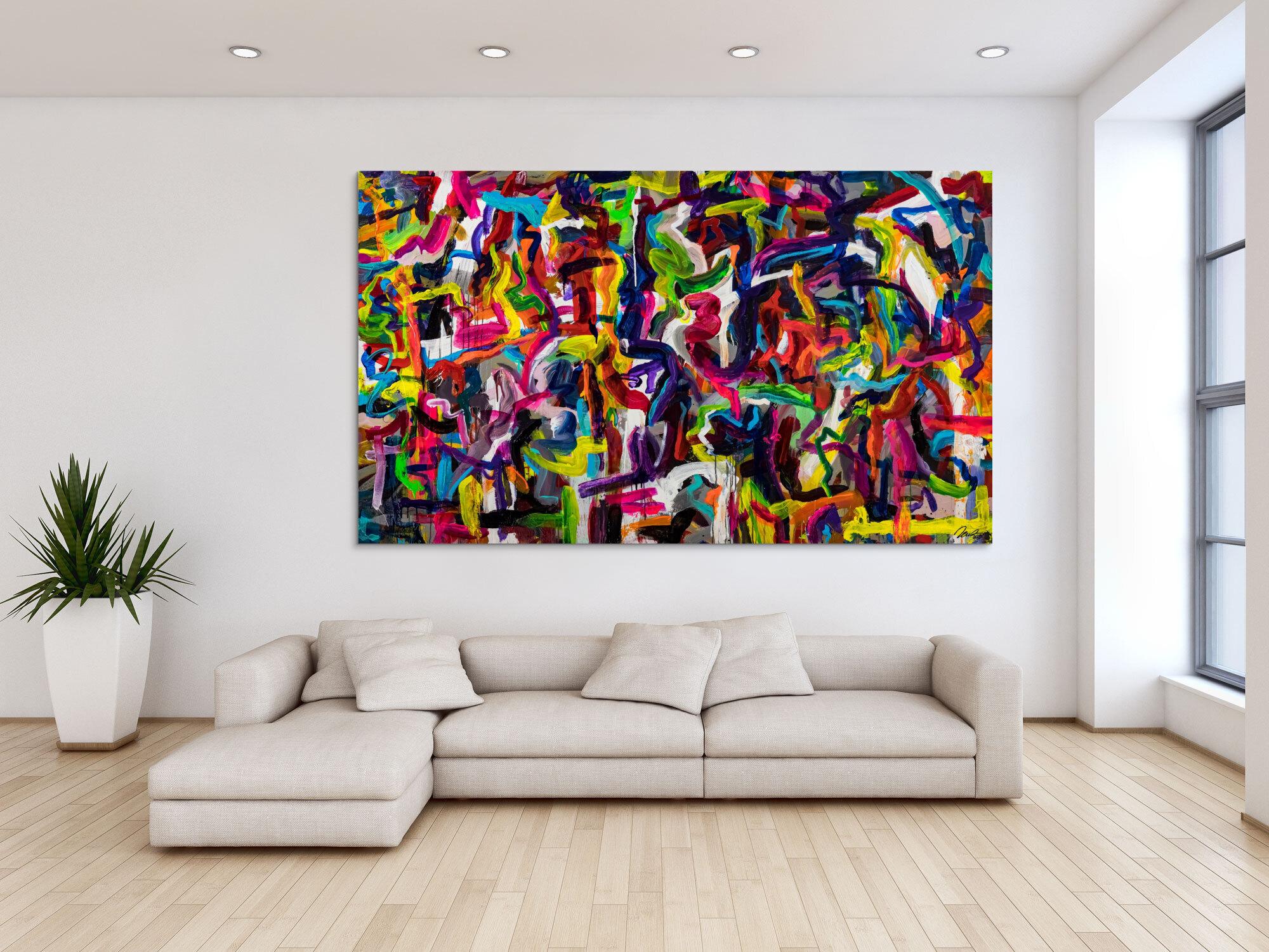 Gemälde Original abstrakt 130x220cm Mischtechnik Moderne Kunst handgemalt Mischtechnik bunt schwarz rot Einzelstück