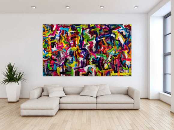 Gemälde Original abstrakt 130x220cm Mischtechnik Moderne Kunst handgemalt Mischtechnik bunt schwarz rot Einzelstück