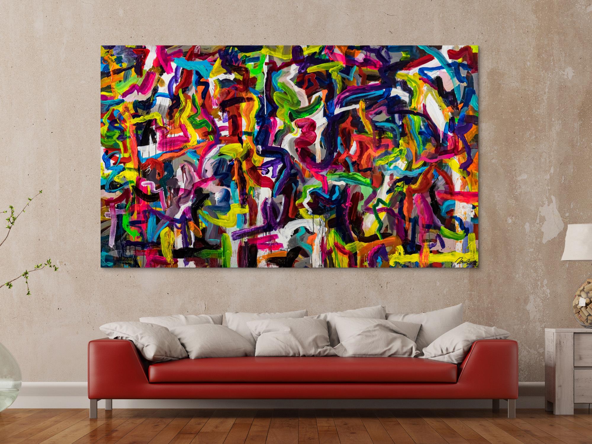 Gemälde Original abstrakt 130x220cm Mischtechnik Moderne Kunst handgemalt Mischtechnik bunt schwarz rot Einzelstück