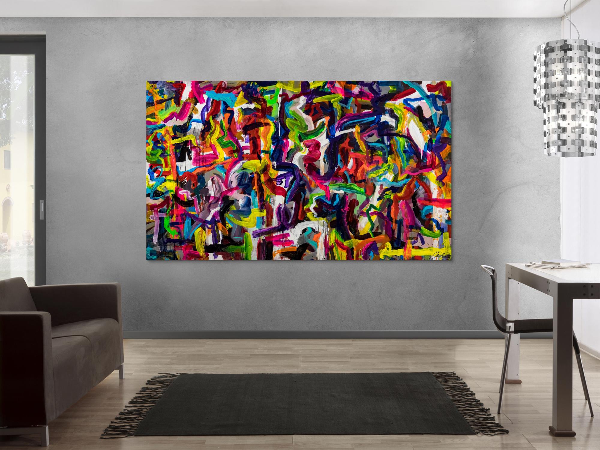Gemälde Original abstrakt 130x220cm Mischtechnik Moderne Kunst handgemalt Mischtechnik bunt schwarz rot Einzelstück