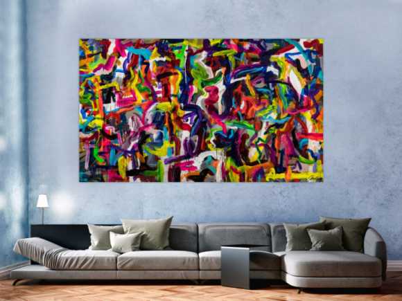 Gemälde Original abstrakt 130x220cm Mischtechnik Moderne Kunst handgemalt Mischtechnik bunt schwarz rot Einzelstück