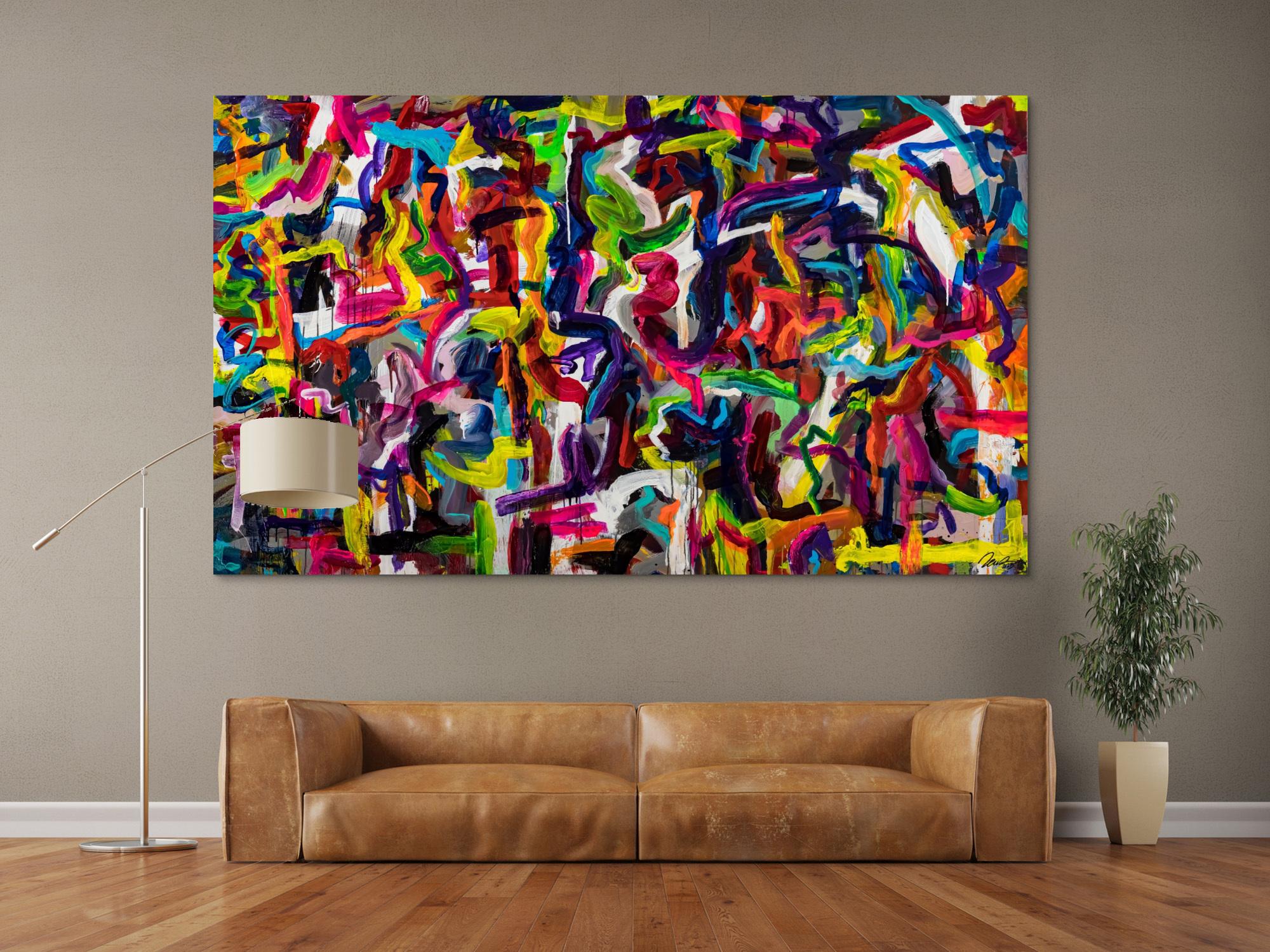Gemälde Original abstrakt 130x220cm Mischtechnik Moderne Kunst handgemalt Mischtechnik bunt schwarz rot Einzelstück