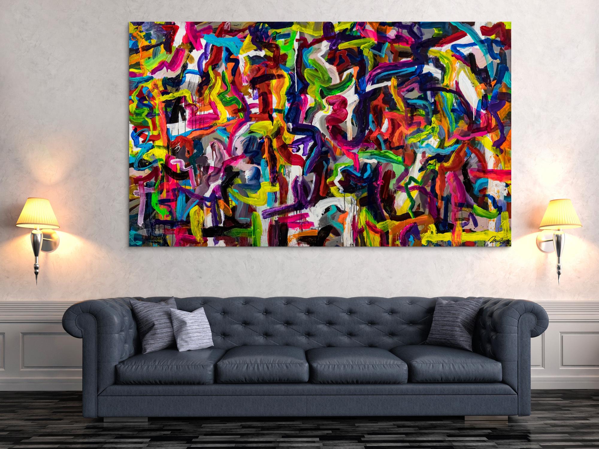 Gemälde Original abstrakt 130x220cm Mischtechnik Moderne Kunst handgemalt Mischtechnik bunt schwarz rot Einzelstück