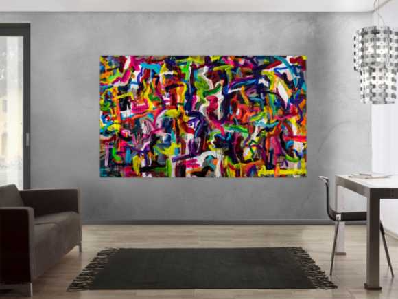 Gemälde Original abstrakt 130x220cm Mischtechnik Moderne Kunst handgemalt Mischtechnik bunt schwarz rot Einzelstück