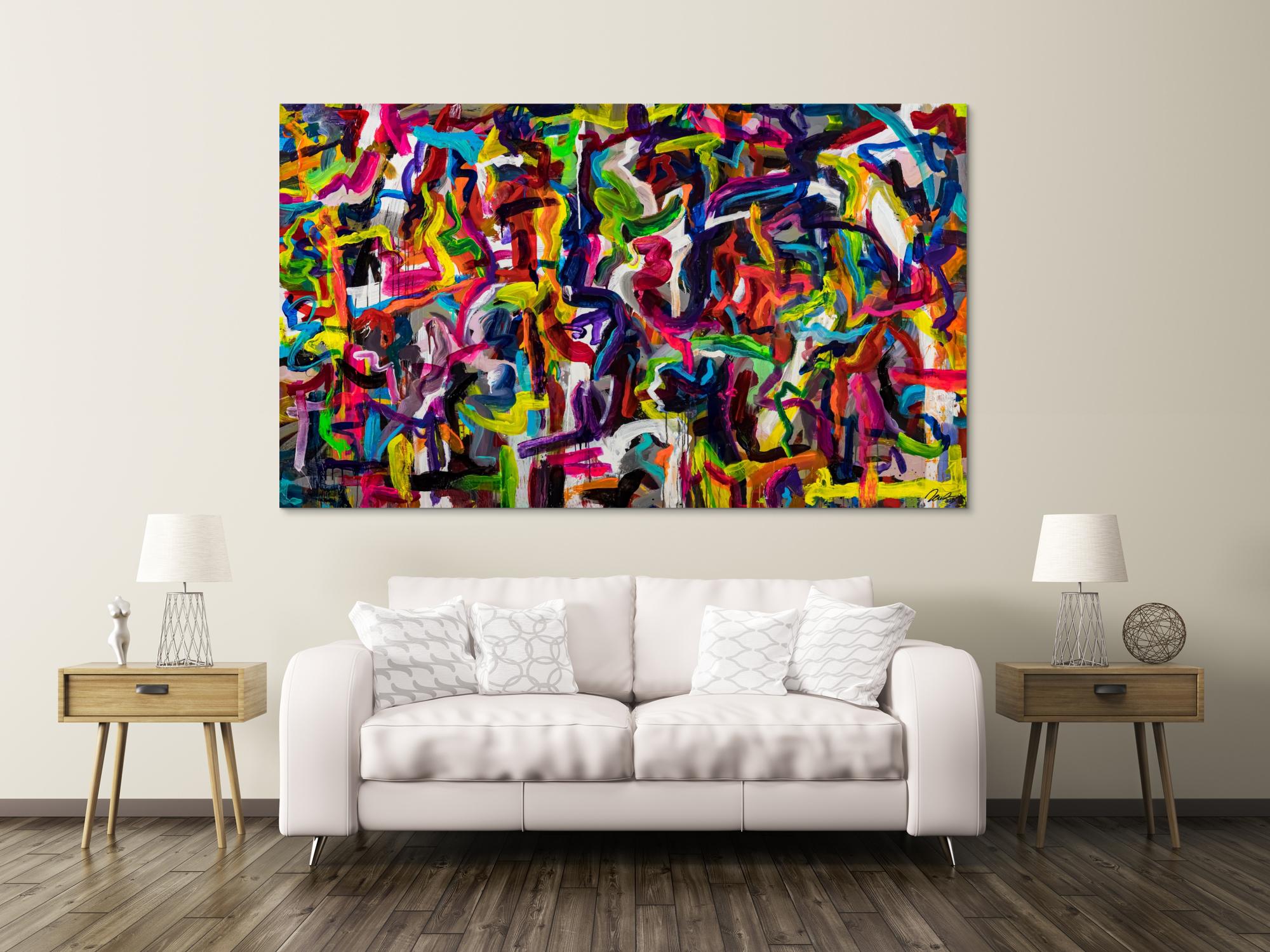 Gemälde Original abstrakt 130x220cm Mischtechnik Moderne Kunst handgemalt Mischtechnik bunt schwarz rot Einzelstück