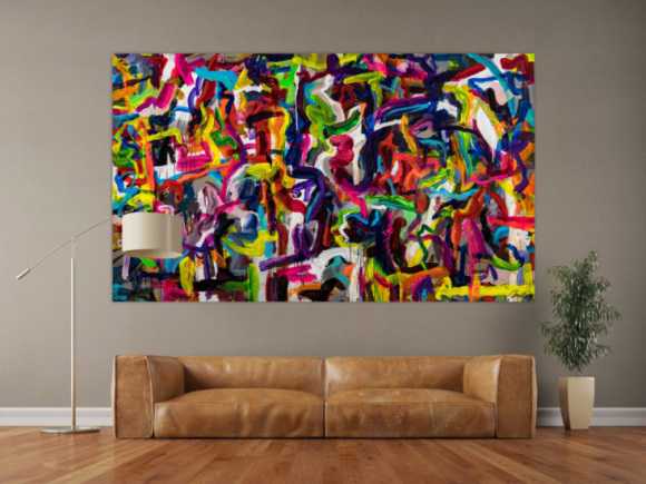 Gemälde Original abstrakt 130x220cm Mischtechnik Moderne Kunst handgemalt Mischtechnik bunt schwarz rot Einzelstück