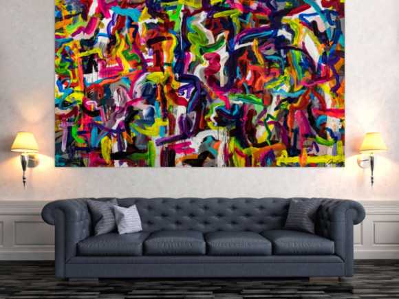 Gemälde Original abstrakt 130x220cm Mischtechnik Moderne Kunst handgemalt Mischtechnik bunt schwarz rot Einzelstück