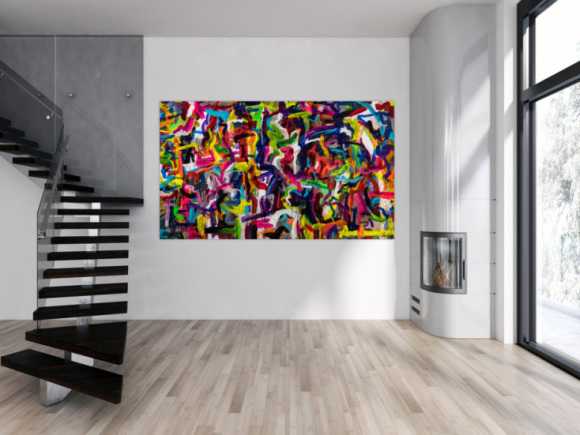 Gemälde Original abstrakt 130x220cm Mischtechnik Moderne Kunst handgemalt Mischtechnik bunt schwarz rot Einzelstück