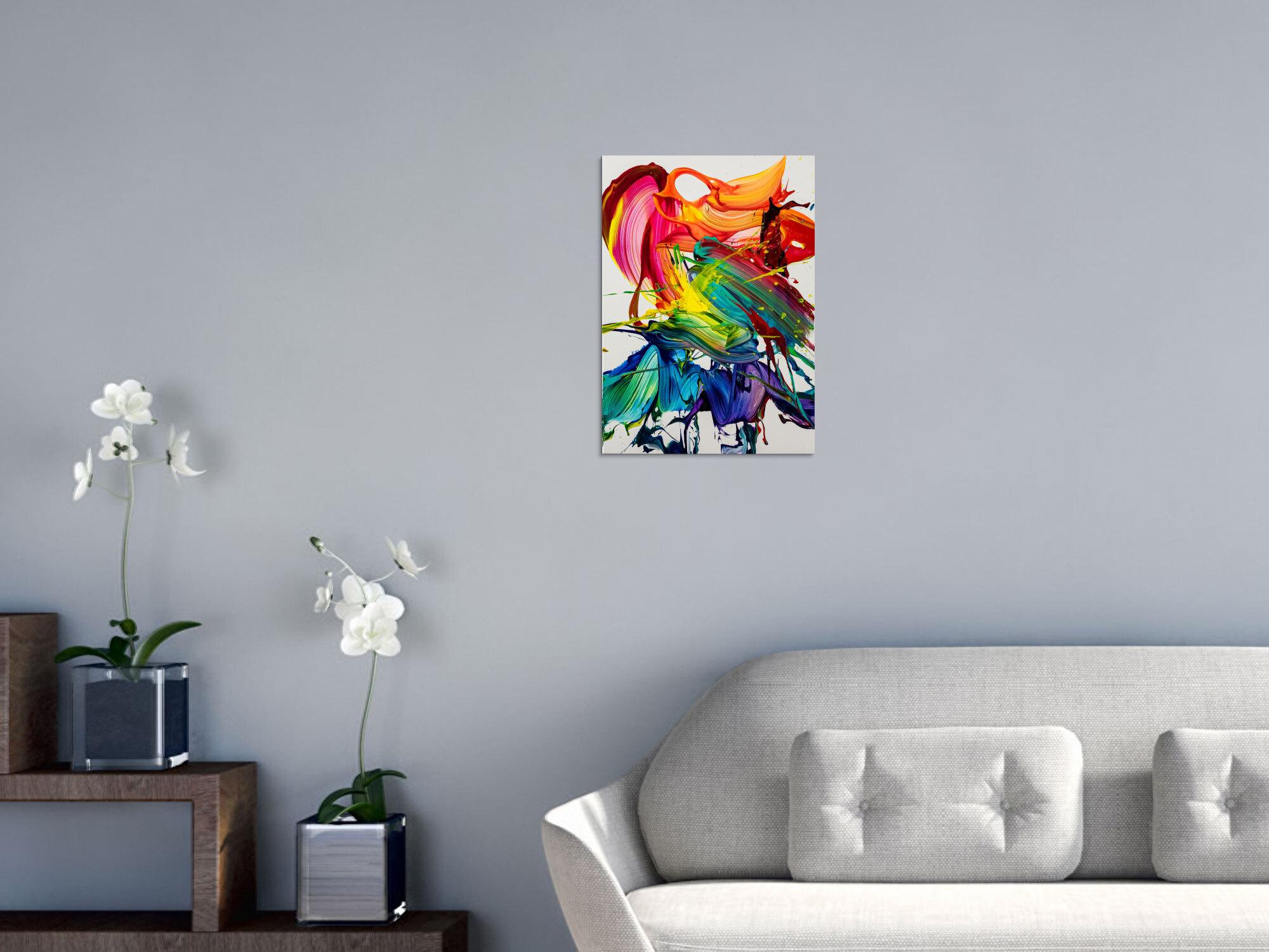 Gemälde Original abstrakt 70x50cm Action Painting zeitgenössisch auf Leinwand Splash Art bunt weiß violett Einzelstück