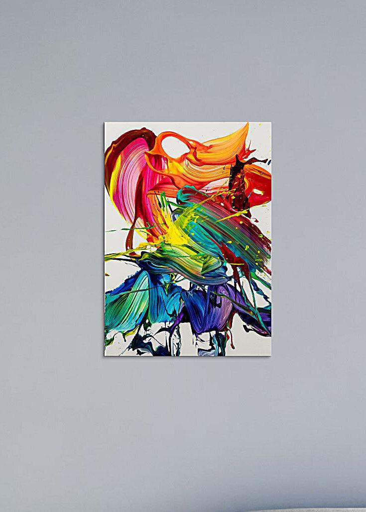 Gemälde Original abstrakt 70x50cm Action Painting zeitgenössisch auf Leinwand Splash Art bunt weiß violett Einzelstück