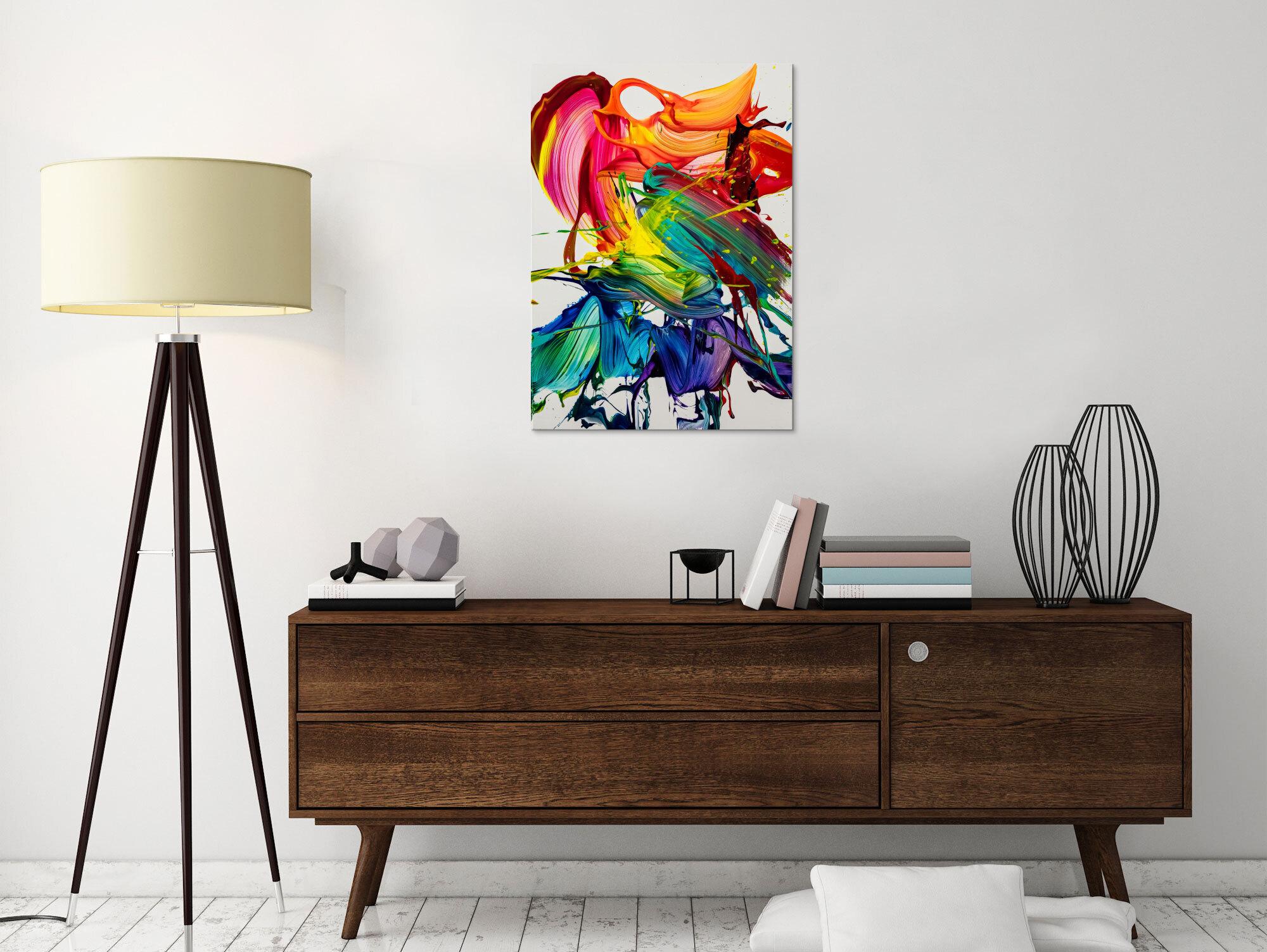 Gemälde Original abstrakt 70x50cm Action Painting zeitgenössisch auf Leinwand Splash Art bunt weiß violett Einzelstück