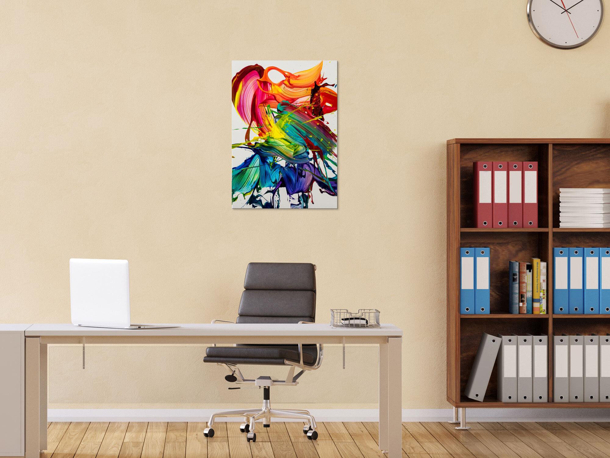 Gemälde Original abstrakt 70x50cm Action Painting zeitgenössisch auf Leinwand Splash Art bunt weiß violett Einzelstück