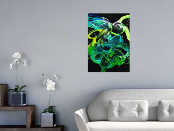Abstraktes Original Gemälde 70x50cm Action Painting Modern Art handgemalt Fluid Painting schwarz türkis grün Einzelstück