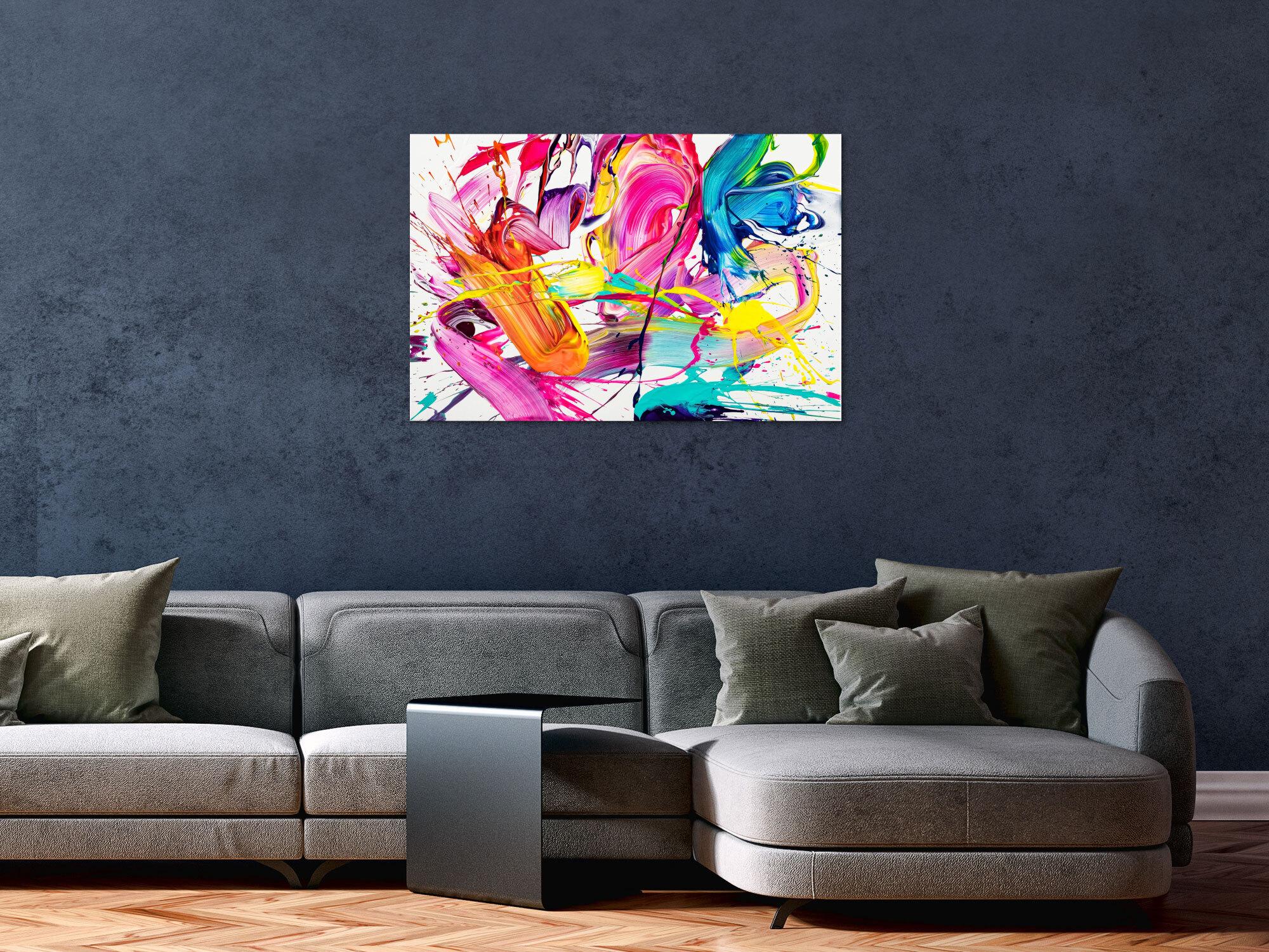 Abstraktes Original Gemälde 60x90cm Action Painting Moderne Kunst handgemalt Splash Art weiß bunt pink hochwertig