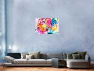 Abstraktes Original Gemälde 60x90cm Action Painting Moderne Kunst handgemalt Splash Art weiß bunt pink hochwertig