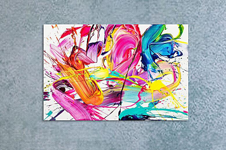 Abstraktes Original Gemälde 60x90cm Action Painting Moderne Kunst handgemalt Splash Art weiß bunt pink hochwertig