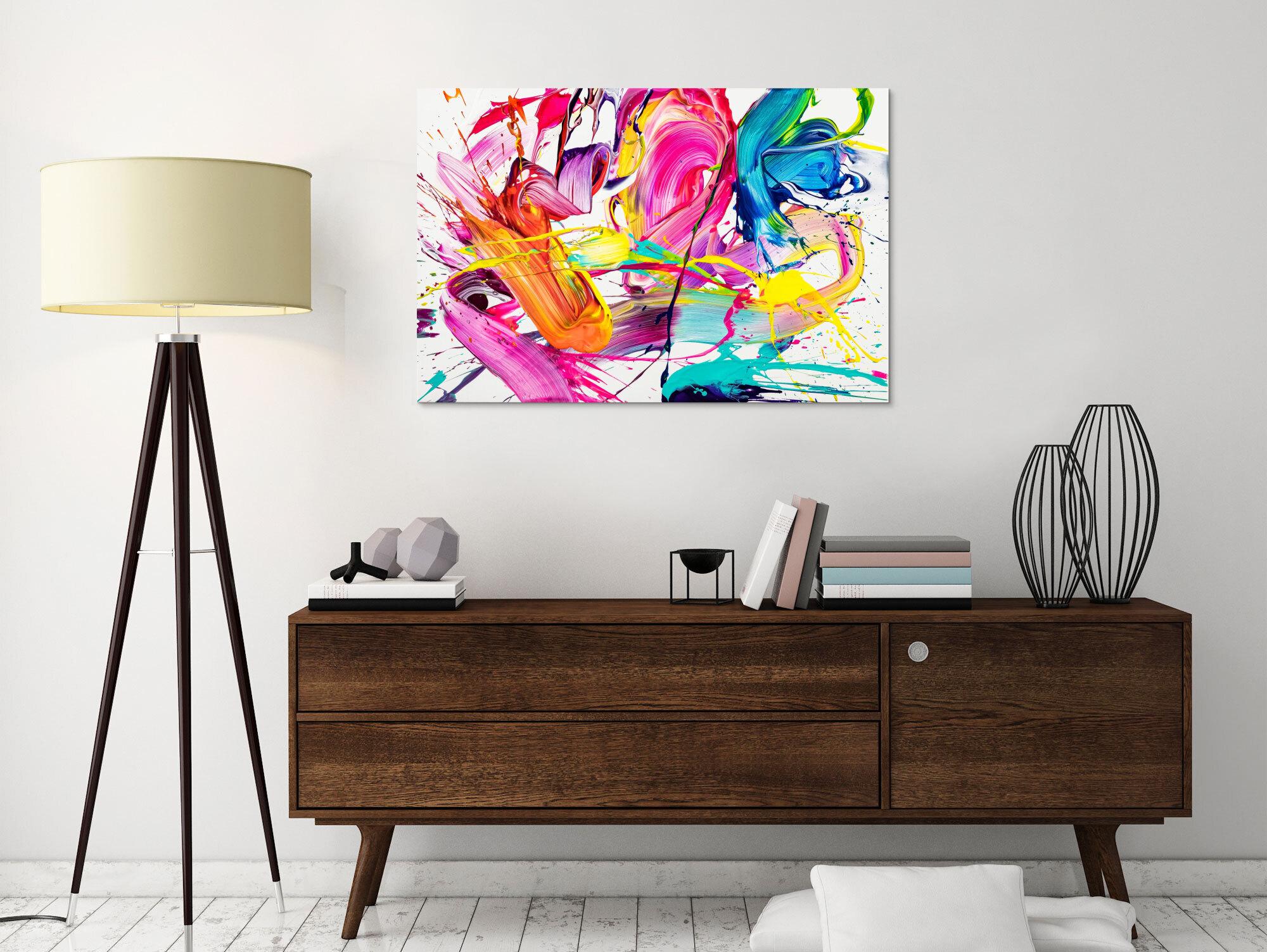 Abstraktes Original Gemälde 60x90cm Action Painting Moderne Kunst handgemalt Splash Art weiß bunt pink hochwertig