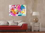 Abstraktes Original Gemälde 60x90cm Action Painting Moderne Kunst handgemalt Splash Art weiß bunt pink hochwertig