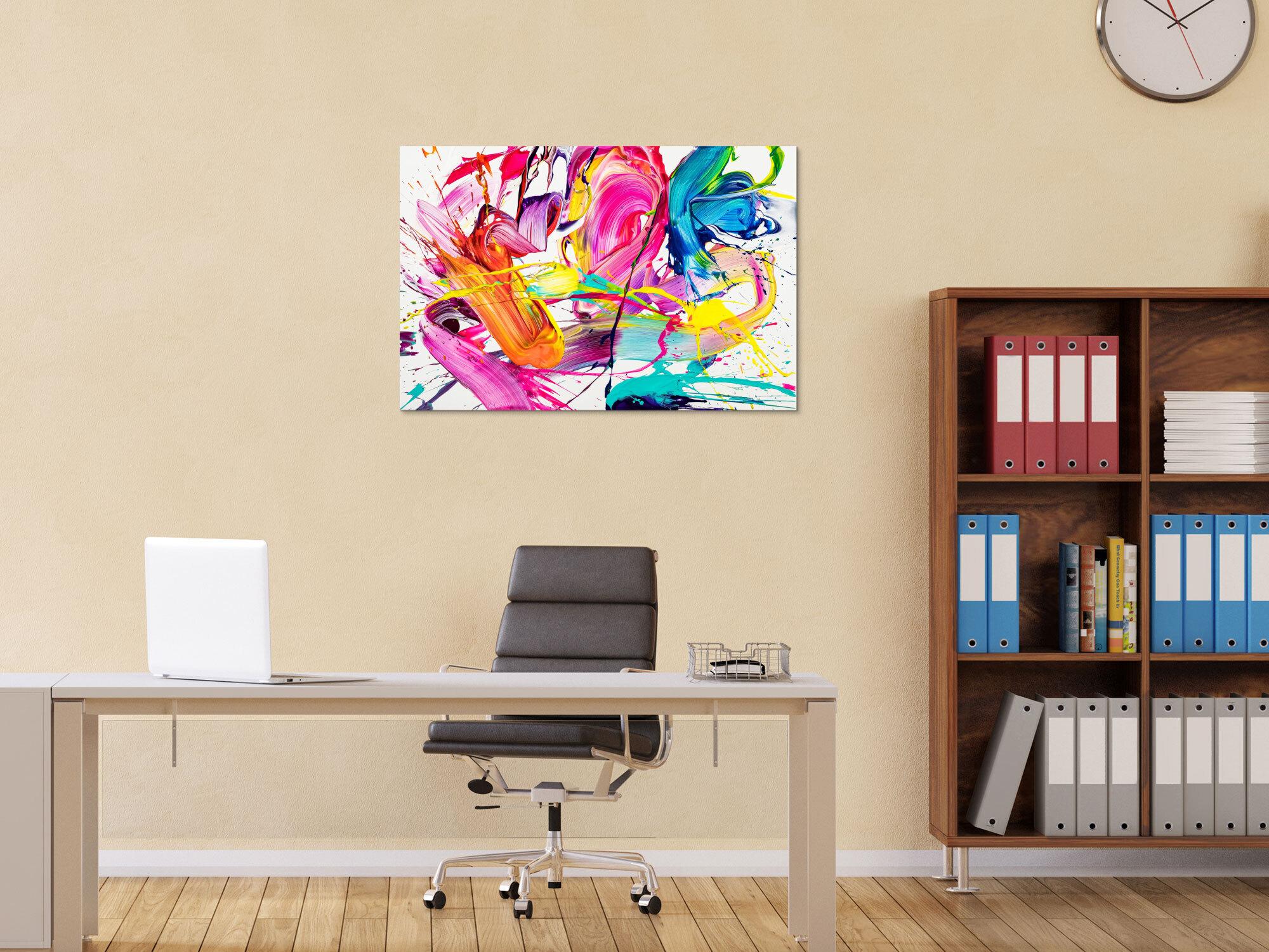 Abstraktes Original Gemälde 60x90cm Action Painting Moderne Kunst handgemalt Splash Art weiß bunt pink hochwertig