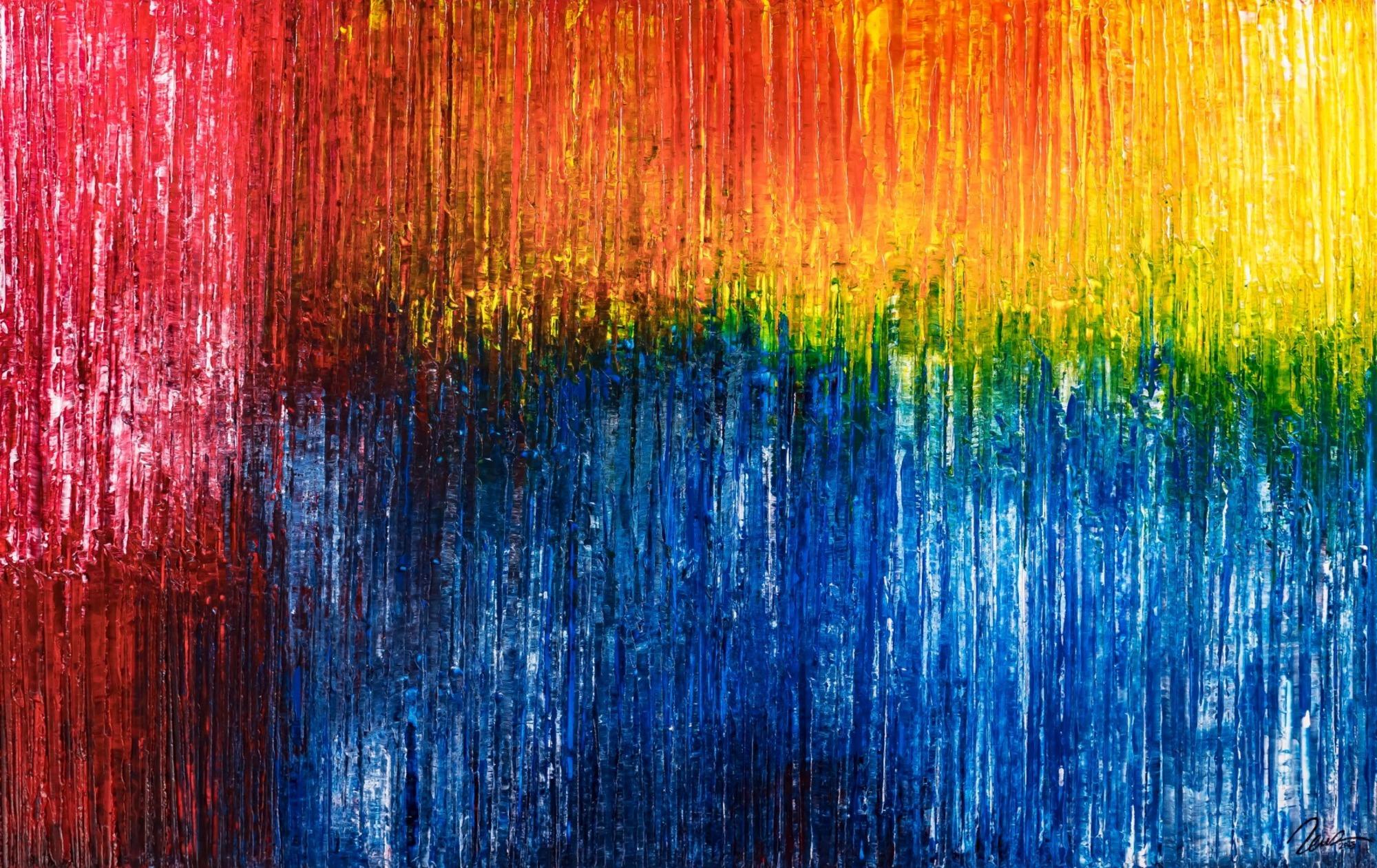 Abstraktes Original Gemälde 120x190cm Spachteltechnik expressionistisch handgemalt blau rot gelb Unikat
