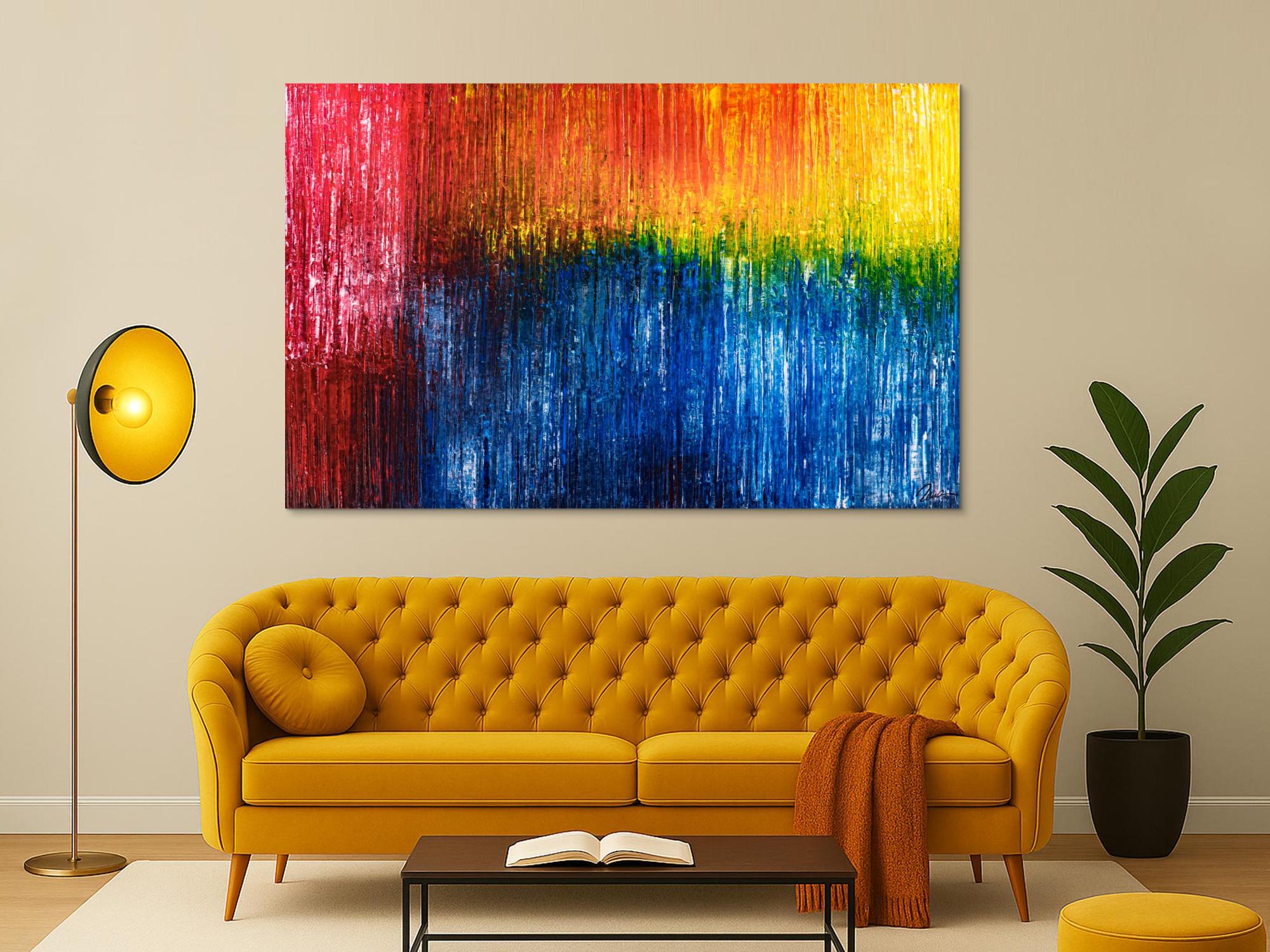 Abstraktes Original Gemälde 120x190cm Spachteltechnik expressionistisch handgemalt  blau rot gelb Unikat