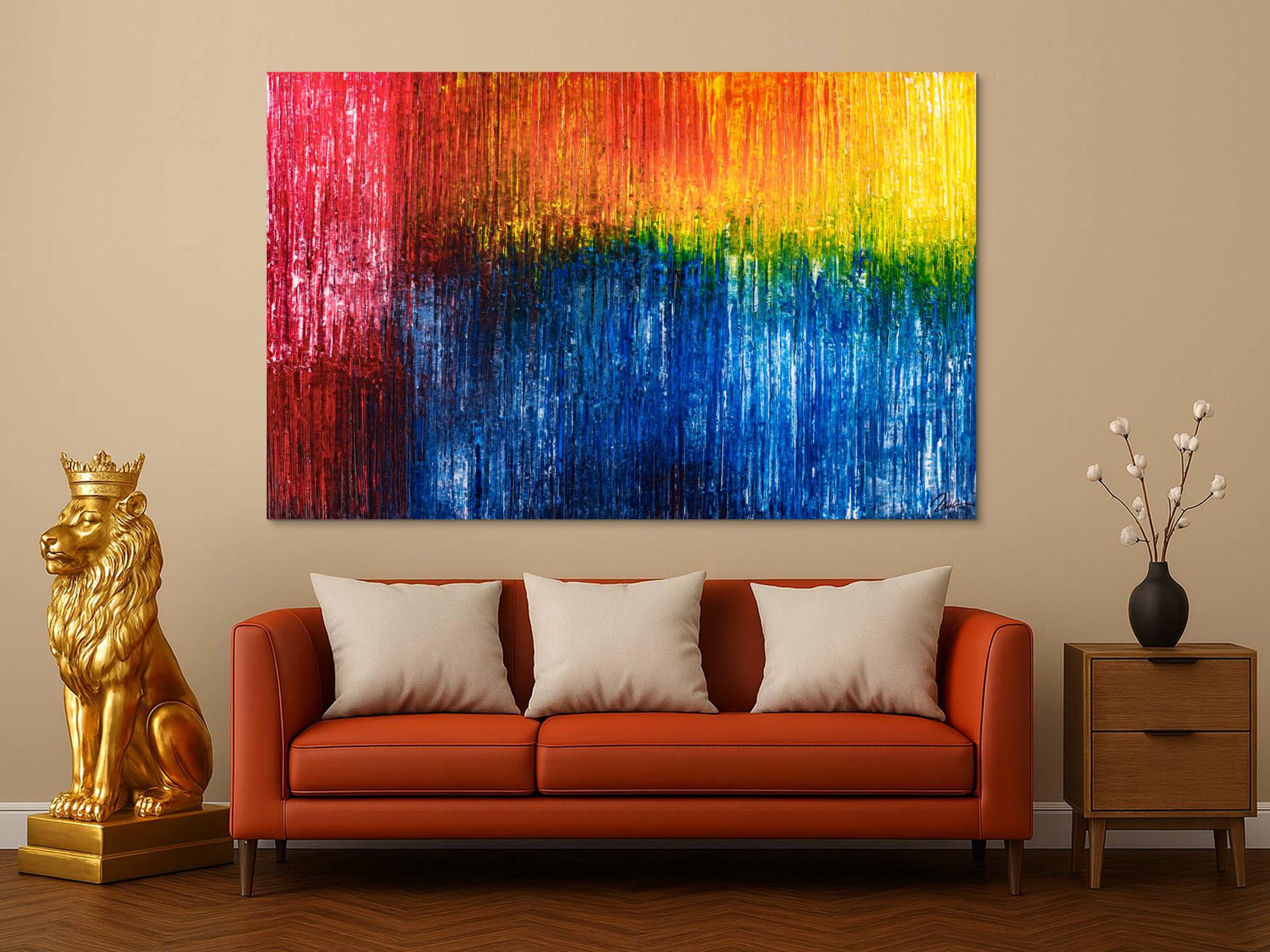 Abstraktes Original Gemälde 120x190cm Spachteltechnik expressionistisch handgemalt  blau rot gelb Unikat