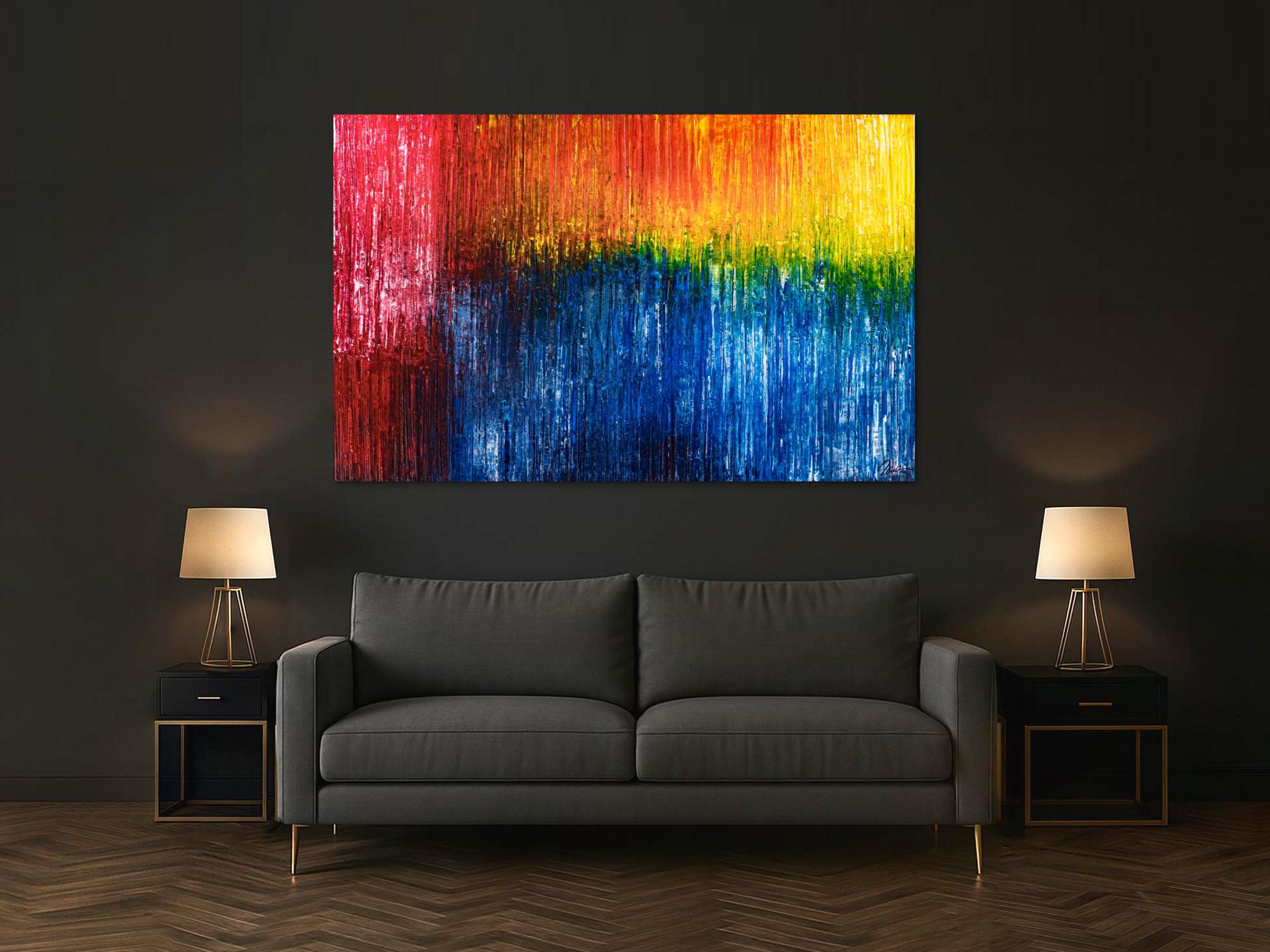 Abstraktes Original Gemälde 120x190cm Spachteltechnik expressionistisch handgemalt  blau rot gelb Unikat