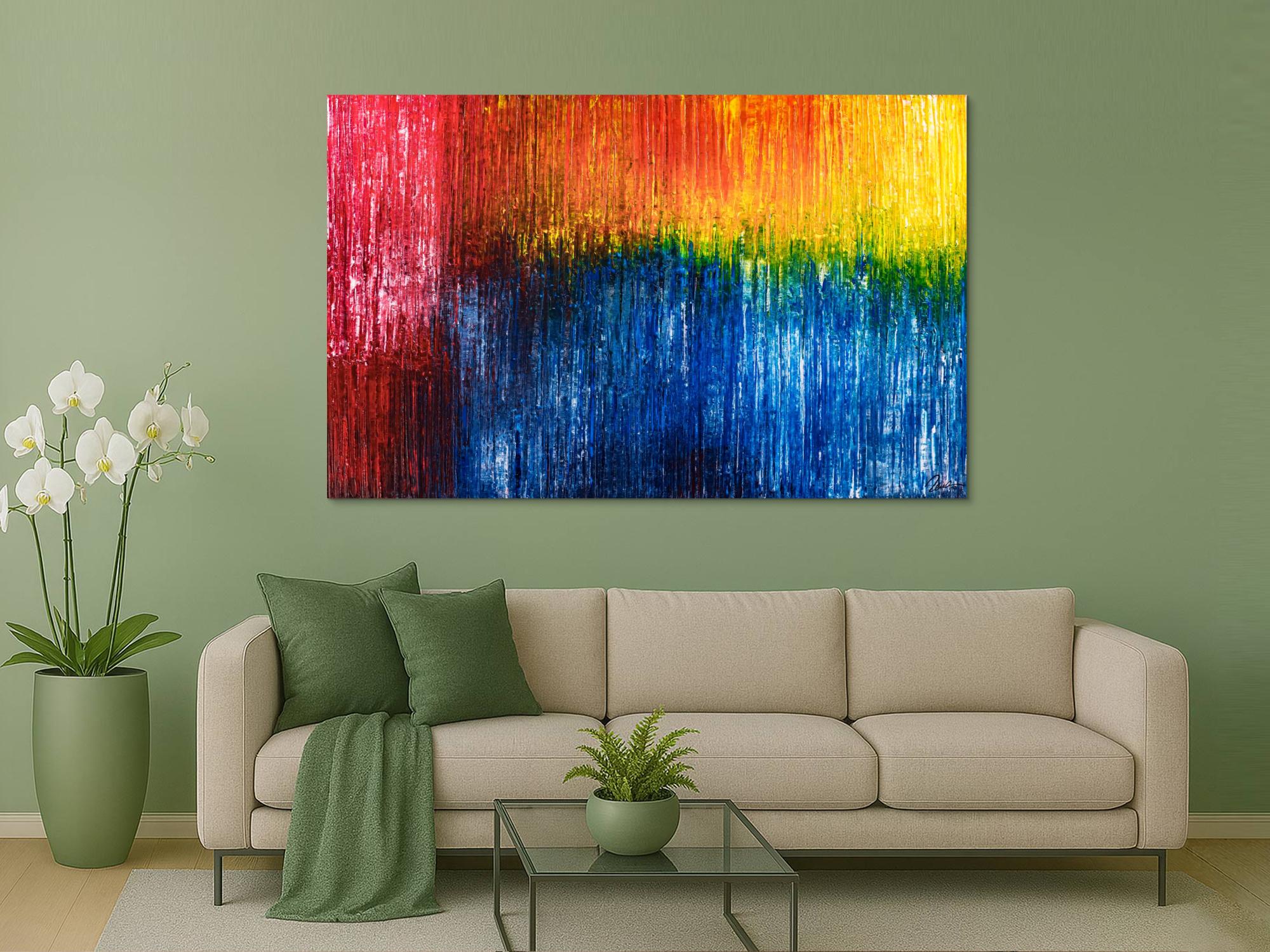 Abstraktes Original Gemälde 120x190cm Spachteltechnik expressionistisch handgemalt  blau rot gelb Unikat