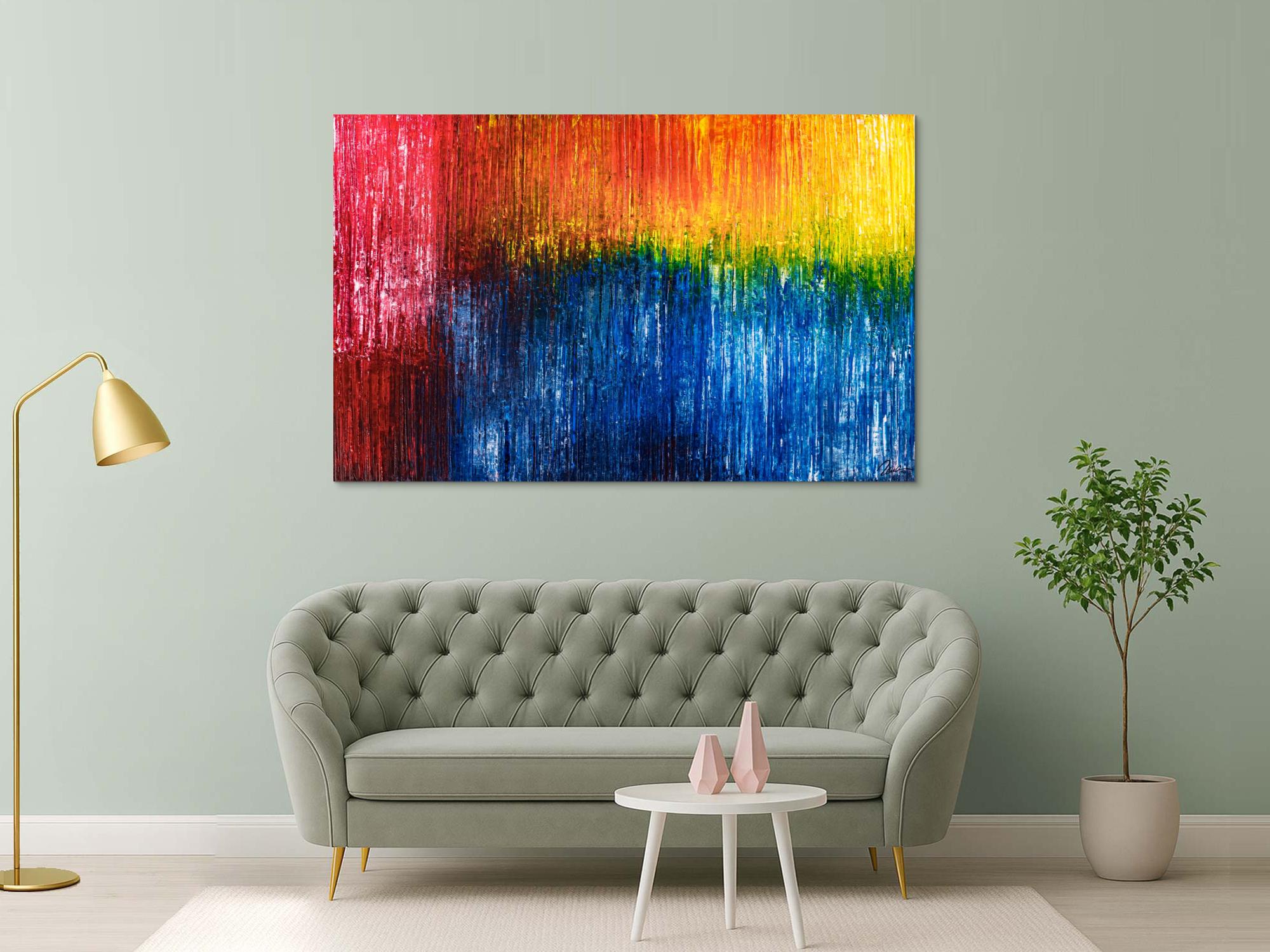 Abstraktes Original Gemälde 120x190cm Spachteltechnik expressionistisch handgemalt  blau rot gelb Unikat