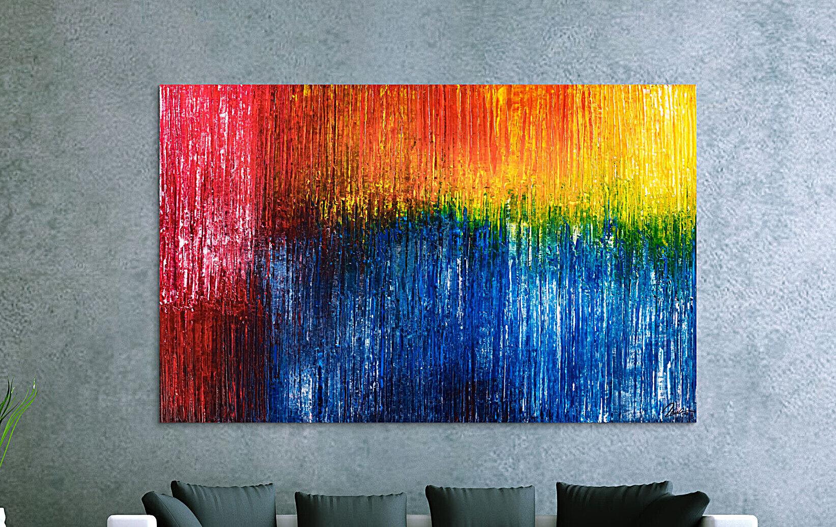 Abstraktes Original Gemälde 120x190cm Spachteltechnik expressionistisch handgemalt blau rot gelb Unikat