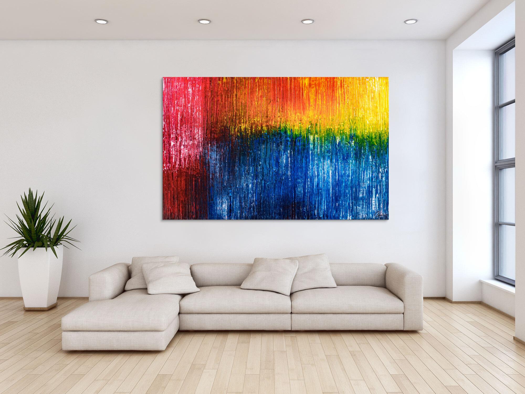 Abstraktes Original Gemälde 120x190cm Spachteltechnik expressionistisch handgemalt  blau rot gelb Unikat