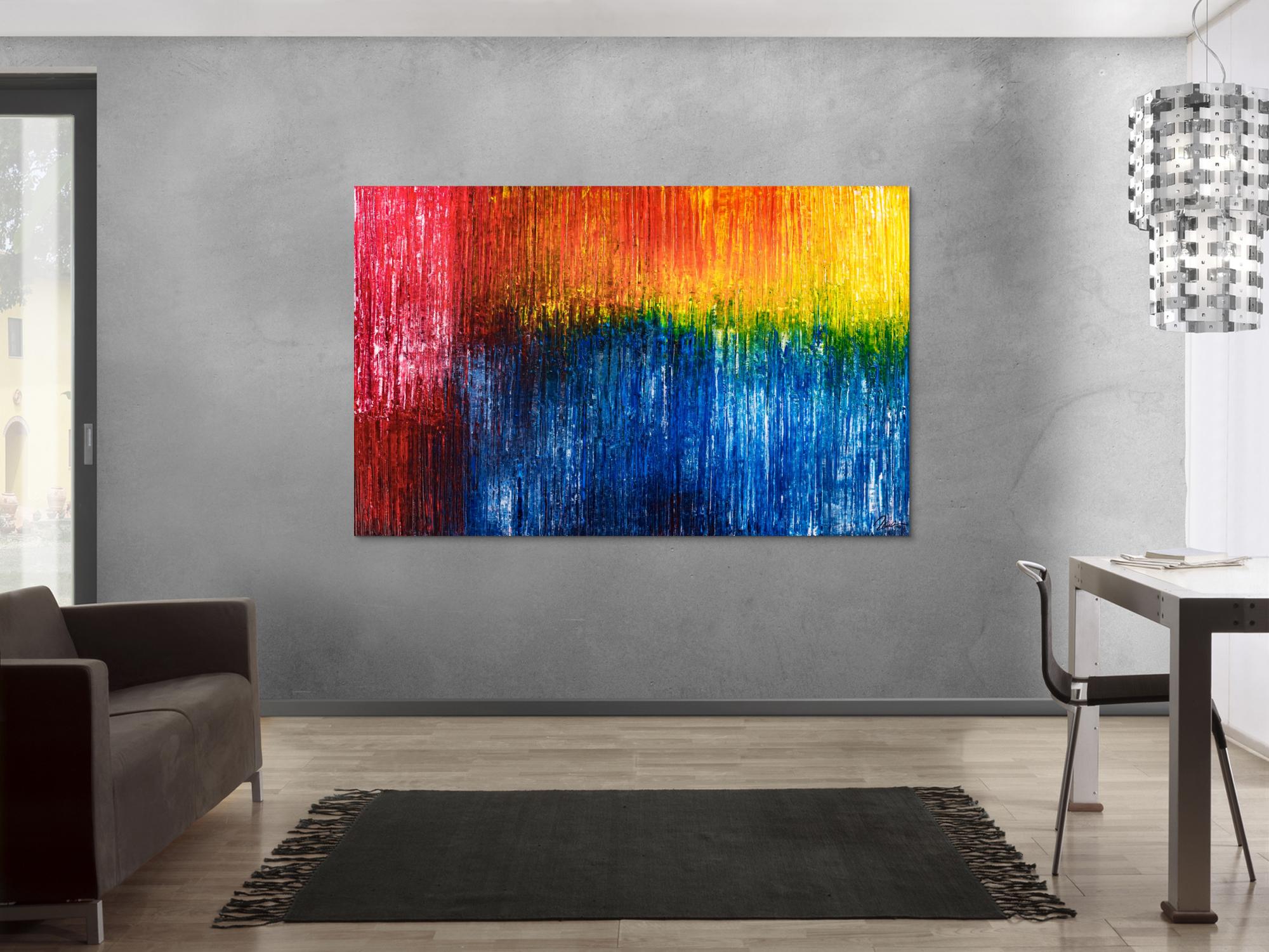 Abstraktes Original Gemälde 120x190cm Spachteltechnik expressionistisch handgemalt  blau rot gelb Unikat