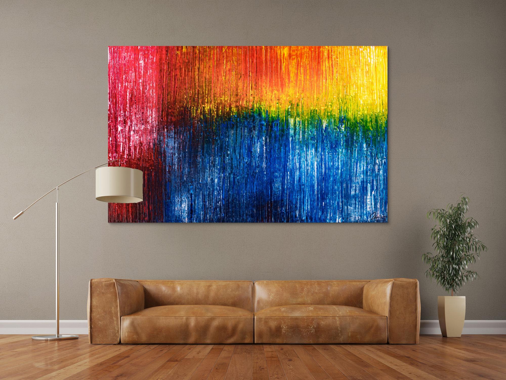 Abstraktes Original Gemälde 120x190cm Spachteltechnik expressionistisch handgemalt  blau rot gelb Unikat