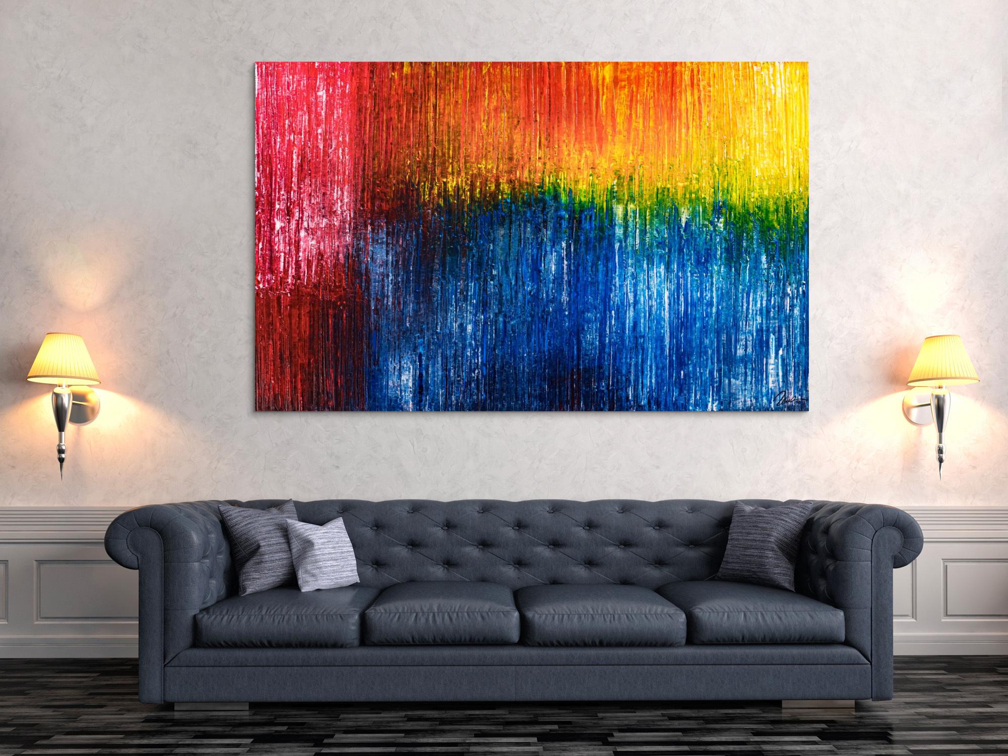 Abstraktes Original Gemälde 120x190cm Spachteltechnik expressionistisch handgemalt  blau rot gelb Unikat