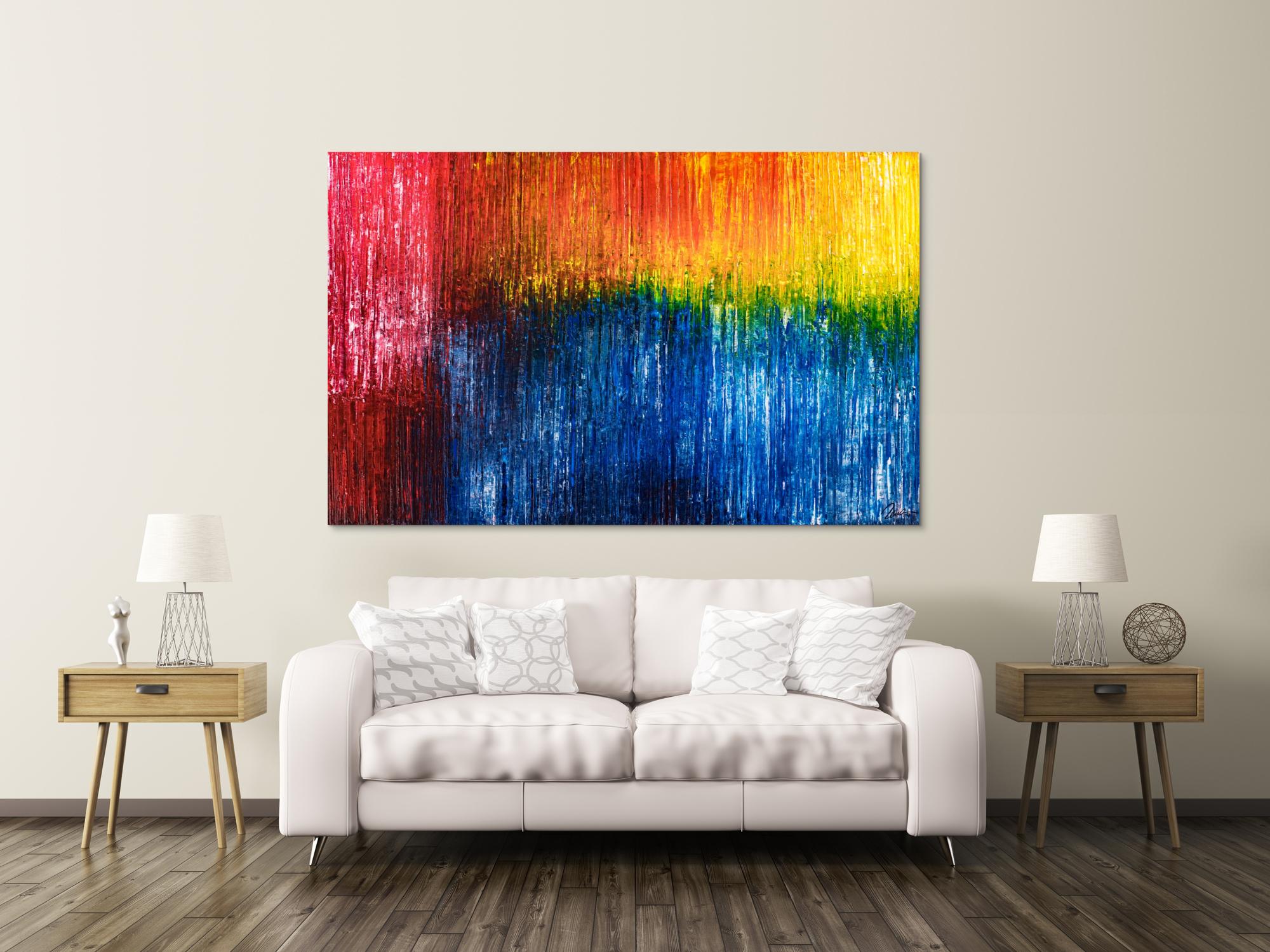 Abstraktes Original Gemälde 120x190cm Spachteltechnik expressionistisch handgemalt  blau rot gelb Unikat