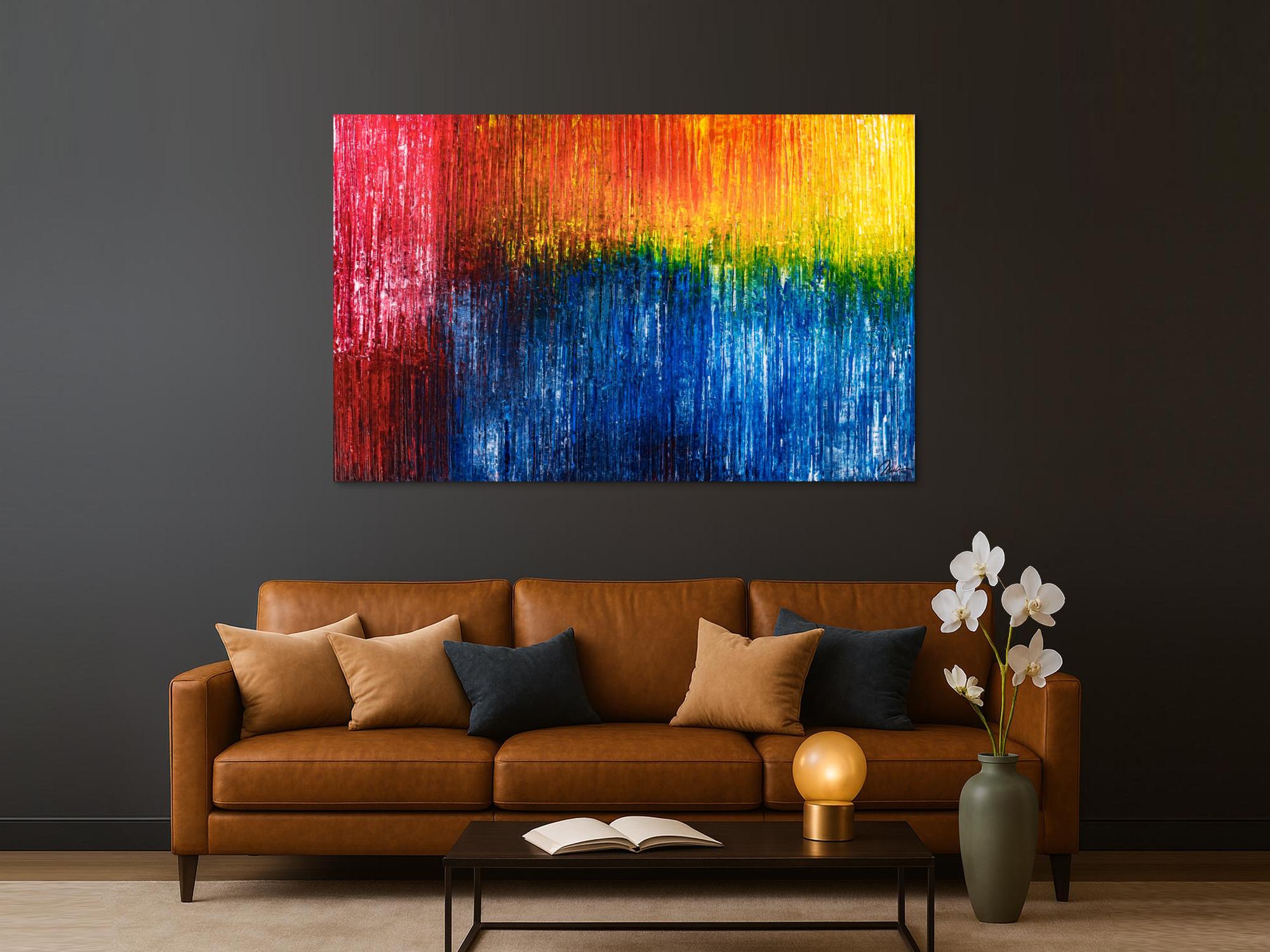 Abstraktes Original Gemälde 120x190cm Spachteltechnik expressionistisch handgemalt  blau rot gelb Unikat