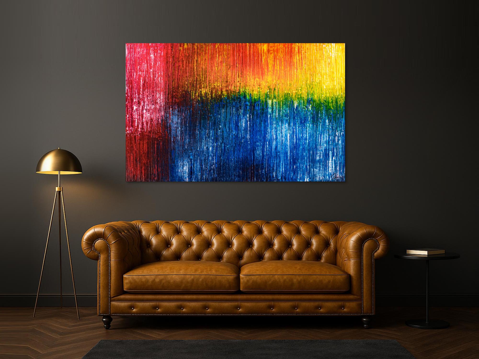 Abstraktes Original Gemälde 120x190cm Spachteltechnik expressionistisch handgemalt  blau rot gelb Unikat