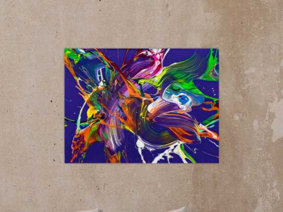 Abstraktes Original Gemälde 60x80cm Action Painting expressionistisch handgefertigt Mischtechnik NEON Farben violett bunt orange