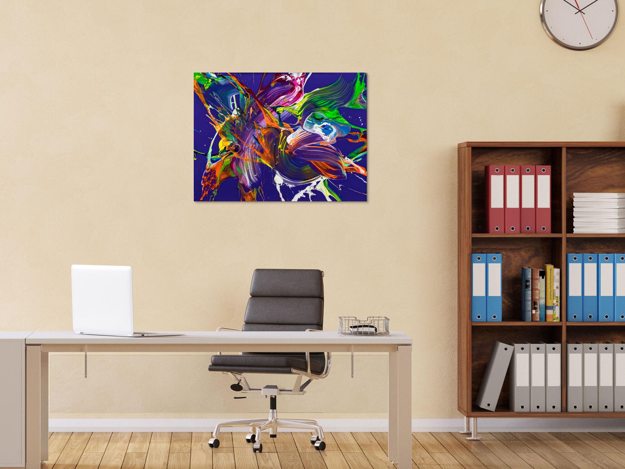 Abstraktes Original Gemälde 60x80cm Action Painting expressionistisch handgefertigt Mischtechnik NEON Farben violett bunt orange