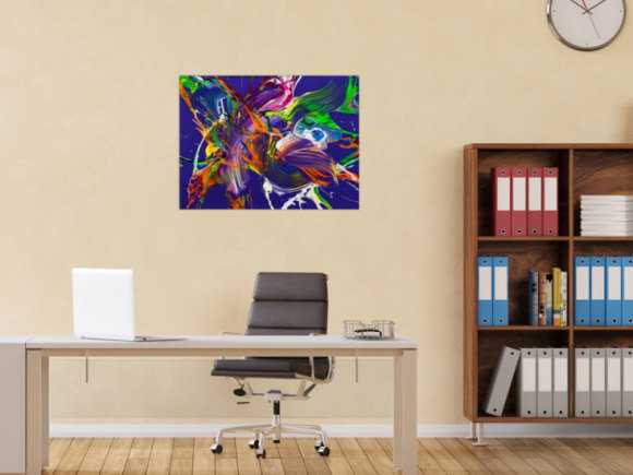 Abstraktes Original Gemälde 60x80cm Action Painting expressionistisch handgefertigt Mischtechnik NEON Farben violett bunt orange