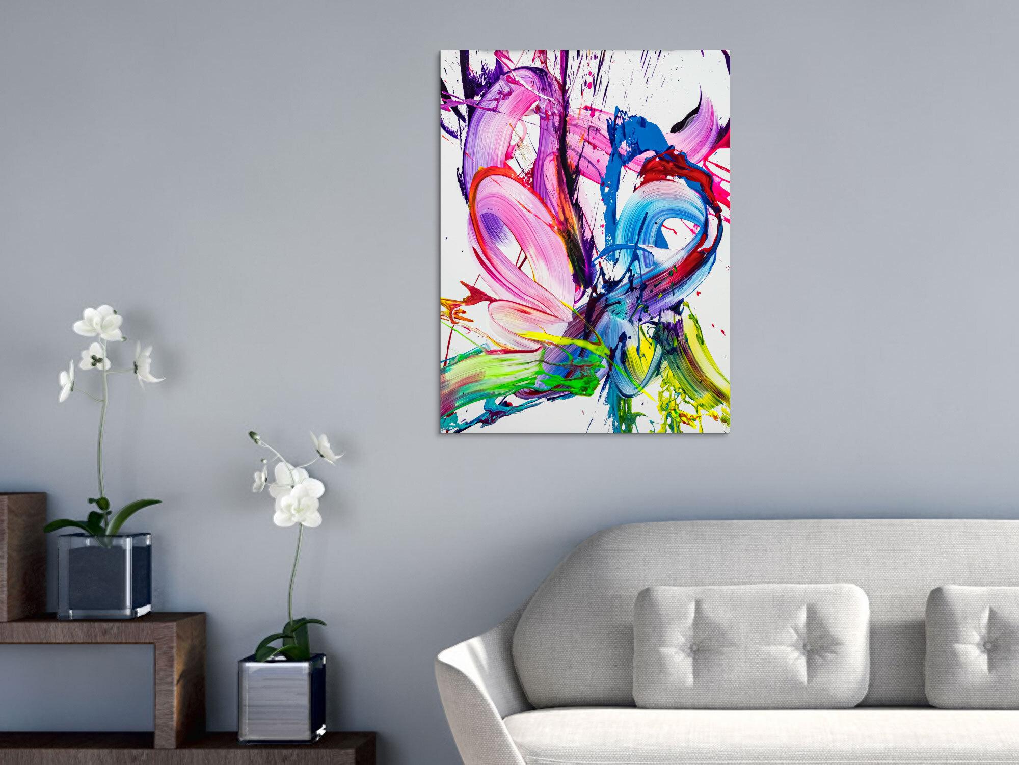 Gemälde Original abstrakt 80x60cm Action Painting zeitgenössisch handgefertigt Splash Art weiß rosa pink hochwertig
