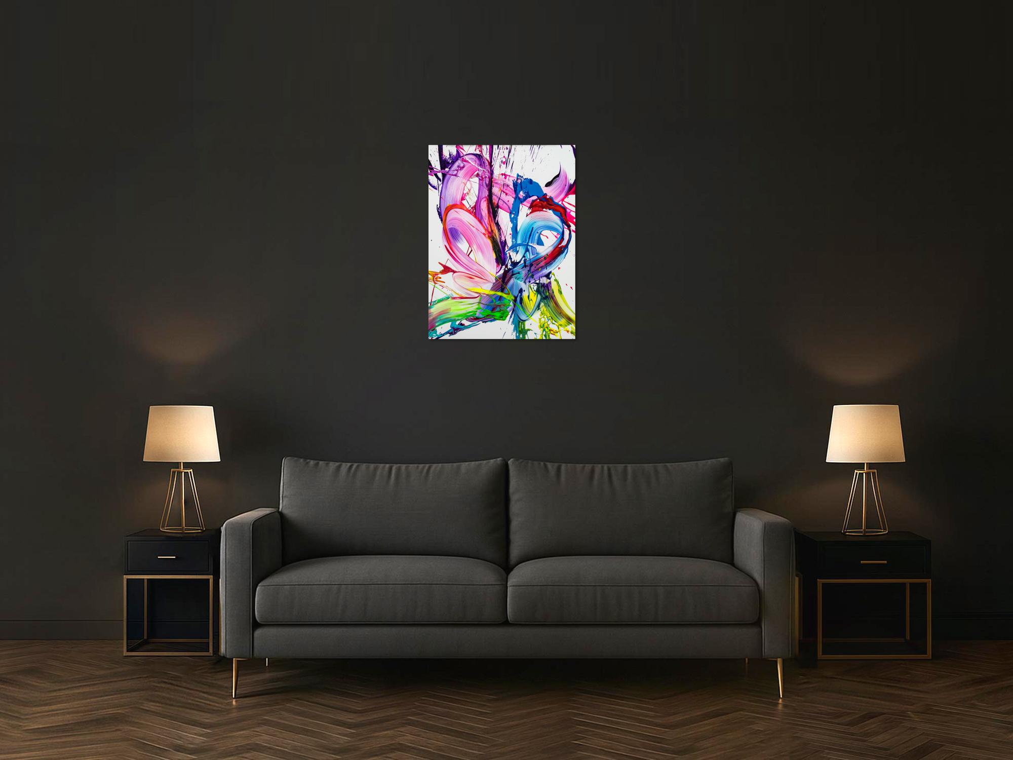 Gemälde Original abstrakt 80x60cm Action Painting zeitgenössisch handgefertigt Splash Art weiß rosa pink hochwertig