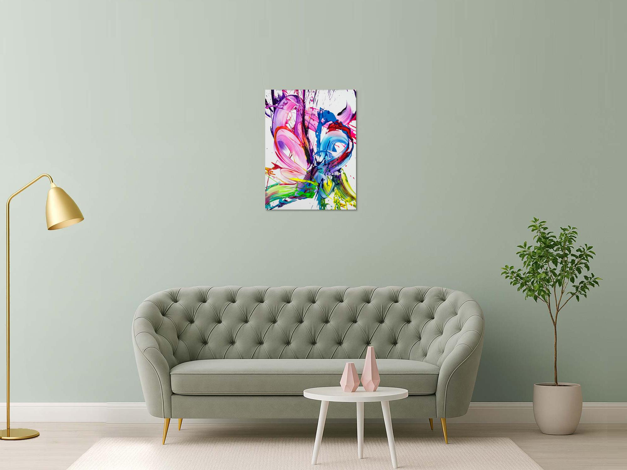 Gemälde Original abstrakt 80x60cm Action Painting zeitgenössisch handgefertigt Splash Art weiß rosa pink hochwertig