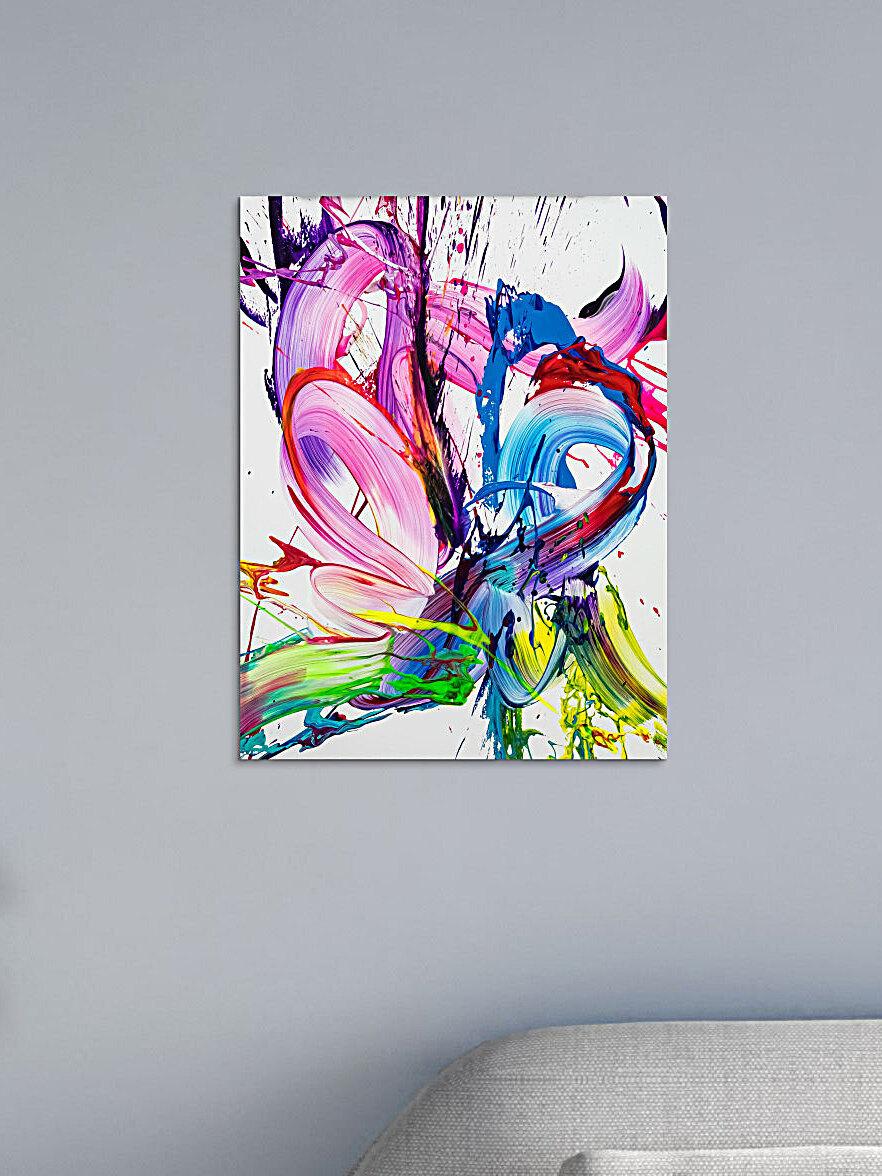 Gemälde Original abstrakt 80x60cm Action Painting zeitgenössisch handgefertigt Splash Art weiß rosa pink hochwertig