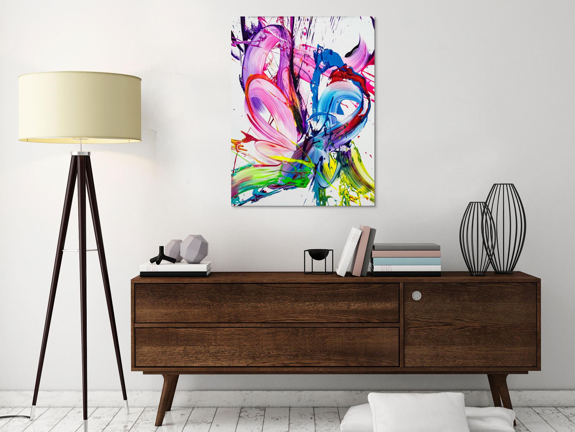 Gemälde Original abstrakt 80x60cm Action Painting zeitgenössisch handgefertigt Splash Art weiß rosa pink hochwertig