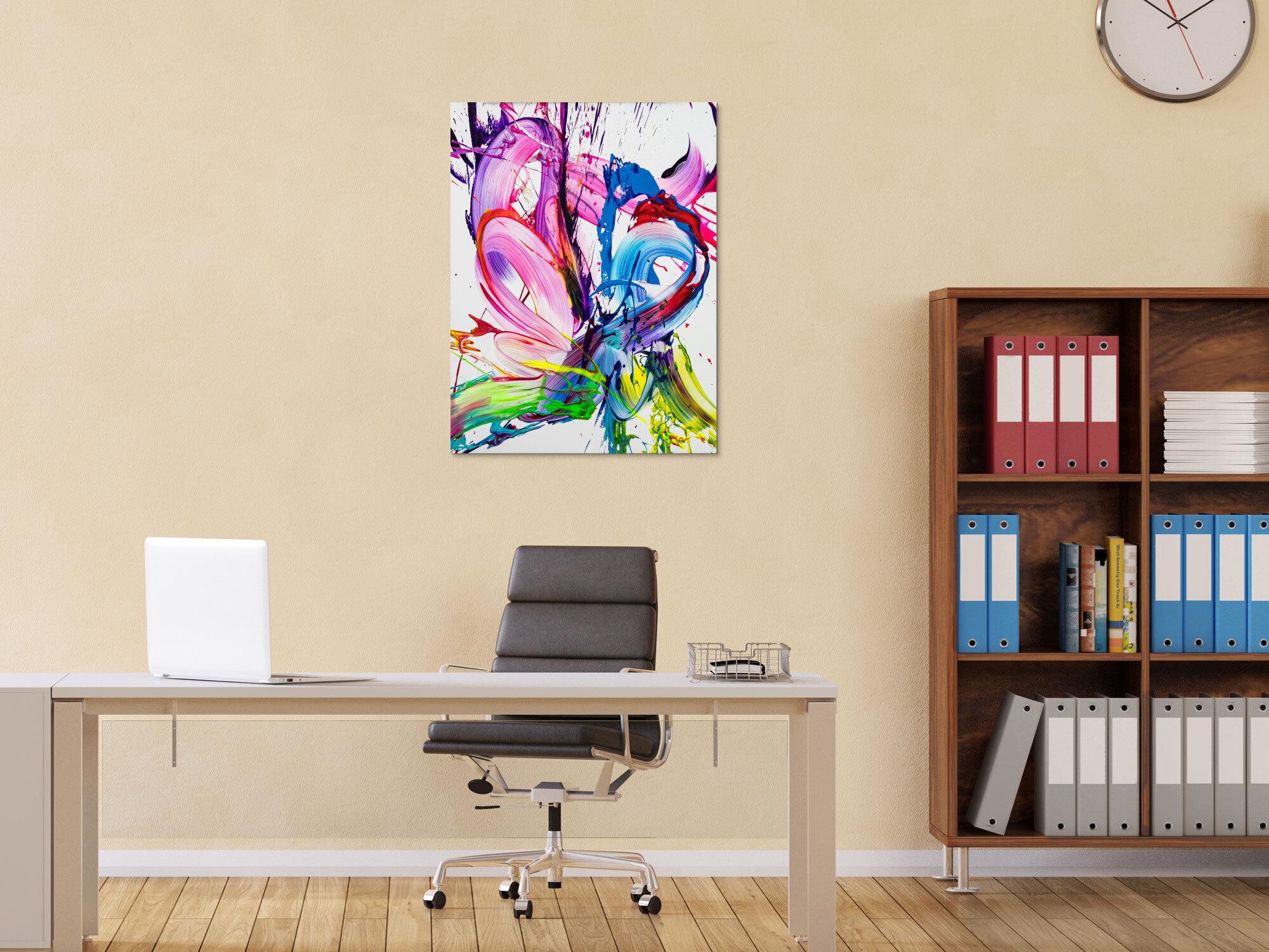 Gemälde Original abstrakt 80x60cm Action Painting zeitgenössisch handgefertigt Splash Art weiß rosa pink hochwertig